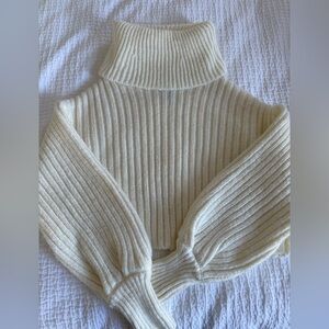 Urban Outfitters Cream Ribbed Turtleneck Sweater Cropped